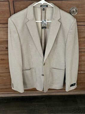 Express Men's Beige Houndstooth Sport Coat